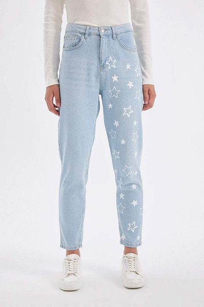 DeFacto Lina Mom Fit Talie înaltă Model confortabil Pantaloni ușori, cu picioare înguste, până la gleznă, lavabili C7616AX24AU