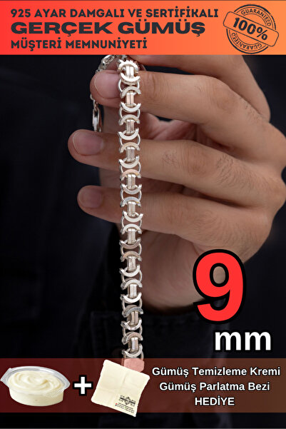 OSMANLI GÜMÜŞ 9mm 925 Ayar Gümüş Erkek Bileklik Künye Parlak Euro Kral Model