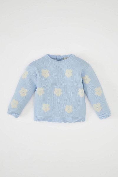 DeFacto Baby Mädchen Blau Rundhalsausschnitt Floral Strickpullover C8309A524WN