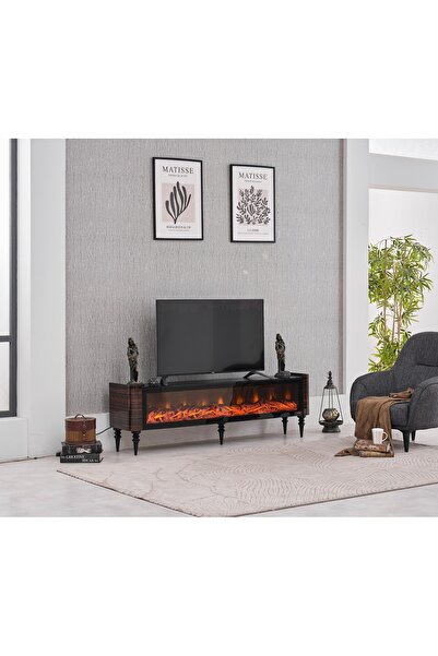 LORA MOBİLYA Dekoratif Elektrikli Yapay Şömine Tv Ünitesi 183 Cm X 52 Cm Kuma...