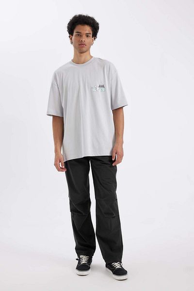DeFacto 100% Cotton Avatar the Last Airbender Gray Oversize Wide Fit Crew Neck Back Printed Short Sleeve