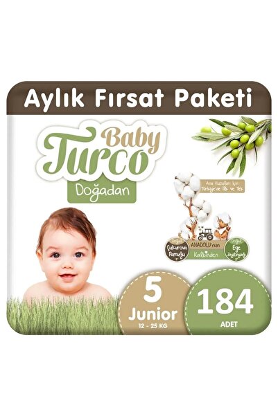 Baby Turco Doğadan Bebek Bezi 5 Numara Junior 184 Adet