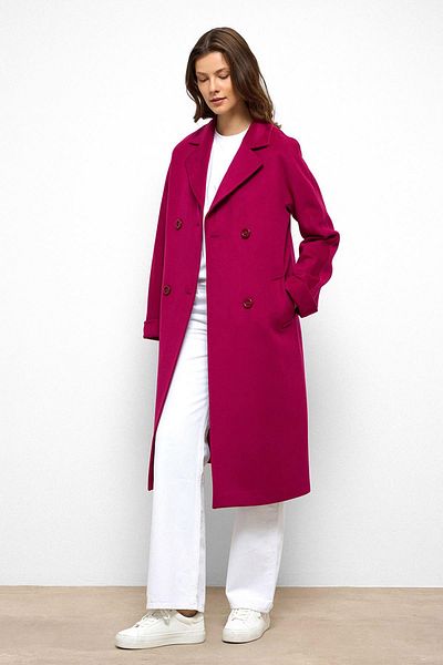 Olcay Fuchsia 3101 Kaschmirmantel mit Fledermausärmeln und Punktstichdetail