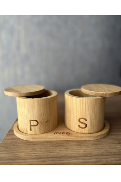 evolagrup Mien 2'li Baharatlık Bambu Mıknatıslı Kapak - Açık kahverengi