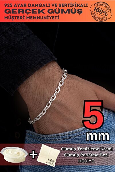 OSMANLI GÜMÜŞ Erkek Gümüş Bileklik - 5mm Forse Model Gümüş Erkek Bileklik