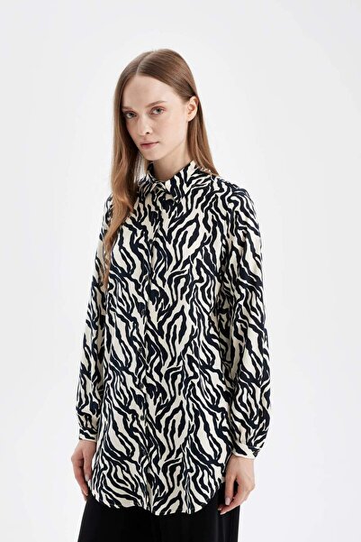 DeFacto Regular Fit Zebra Desenli Viskon Uzun Kollu Gömlek Tunik D4070AX24AU