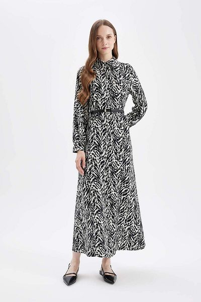 DeFacto Shirt Collar Pattern Button Long Sleeve Maxi Dress D4149Ax24Au