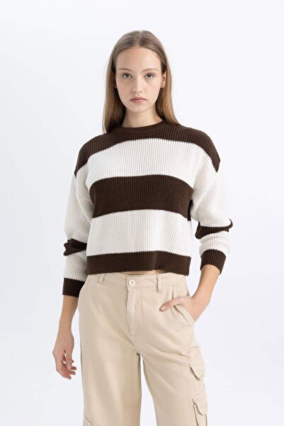 DeFacto Πλεκτό πουλόβερ με ριγέ λαιμόκοψη - X4931az24wn