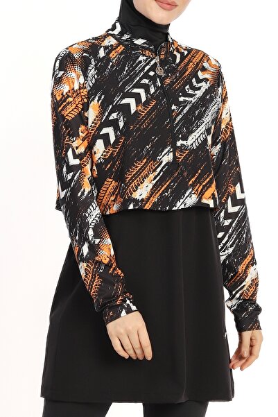 InStyle Patterned Bolero 4 Piece Black Hijab Swimsuit 2461L