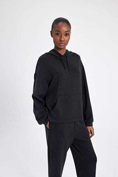 DeFacto DeFactoFit Oversize Geniş Kalıp Modal Kapüşonlu Kanguru Cepli Sporcu Sweatshirt B5206AX24SP