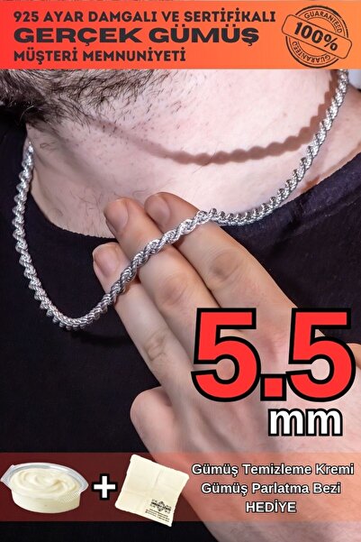 OSMANLI GÜMÜŞ Erkek Gümüş Kolye - 5.5mm Burma Model Halat Gümüş Kolye Zincir ...