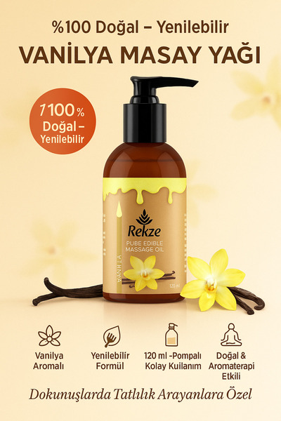 Rekze Vanilyalı Aromaterapi Yenilebilir Rahatlatıcı Doğal Masaj Yağı 120 Ml