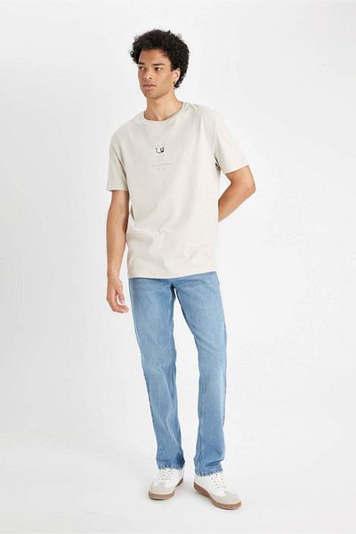 DeFacto Tricou cu mânecă scurtă imprimat cu decolteu rotund, 100% bumbac, C6141AX24AU