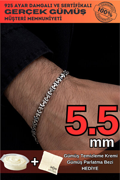 OSMANLI GÜMÜŞ Erkek Gümüş Bileklik - 5.5mm 925 Ayar Gümüş Erkek Bileklik Küny...