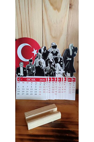 YUNUS COPY 2026 Atatürk Takvimi Ahşap Ayaklı Atatürk Temalı Özel Tasarım Takvim, Atatürk 2026 takvim