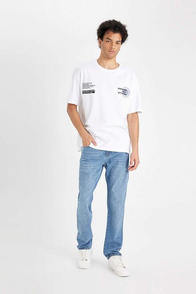 DeFacto Tricou cu mânecă scurtă, 100% bumbac, cu mânecă largă, cu decolteu, imprimat pe spate C6145AX24AU
