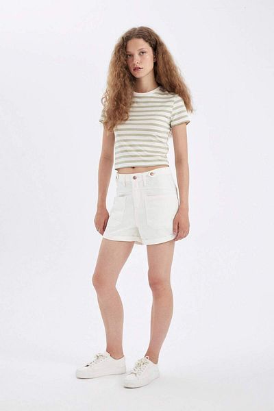 DeFacto Ψηλόμεσο Mom Fit Jean σορτς - Διπλωμένο πόδι D4585AX24HS