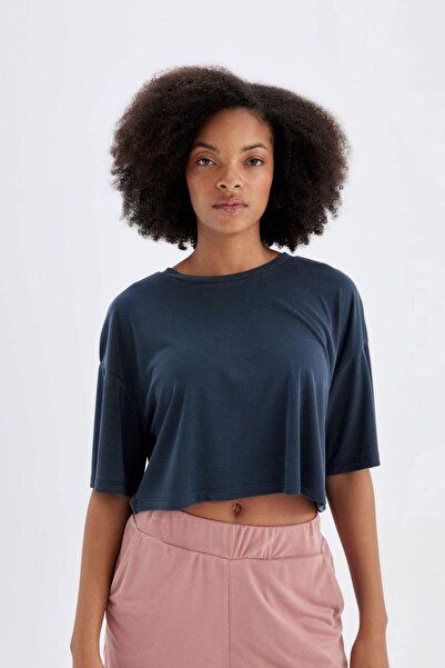 DeFacto DeFactoFit - Crew Neck Crop Sports T-Shirt, Modal Short Sleeve D2978AX24HS