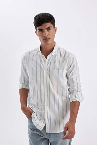 DeFacto 100% бавовна, прямий крій, оксфордська тканина, ґудзики, смужки, довгі рукави, сорочка D3500AX24AU