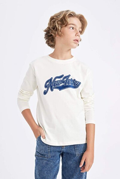 DeFacto Boys' Crew Neck Printed Long Sleeve T-Shirt C9562A824Au