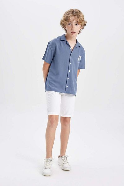 DeFacto Boy's Oversize Wide Fit Polo Neck Viscose Short Sleeve Shirt C1811A824Sm