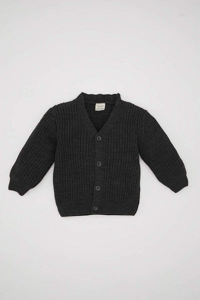 DeFacto Baby Boy Black V-Neck Buttoned Basic Plain Knitwear Cardigan C8859A524Wn