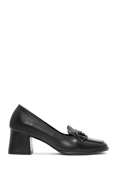 Derimod Women's Black Buckle Detailed Thick Heeled Leather Shoes 25Afd184118