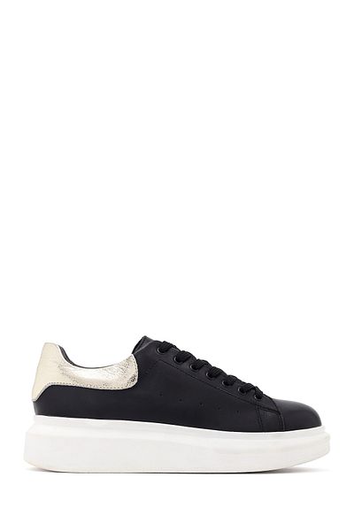 Derimod Women's Black Lace-Up Thick Sole Leather Sneaker 25Afd220518