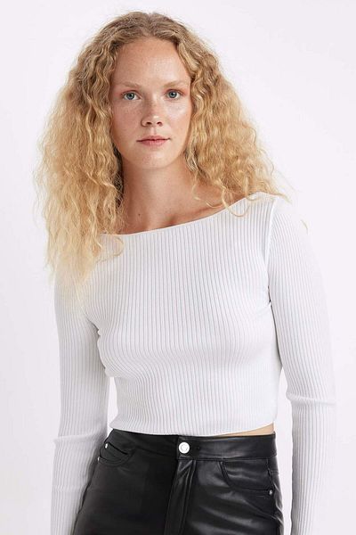 DeFacto Slim Fit Slim Fit Boat Neck Basic Plain Knitwear Sweater C7299Ax24Wn
