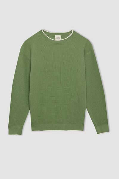 DeFacto Grauer Strickpullover mit Rundhalsausschnitt für Jungen – 100 % Baumwolle U8991a624au
