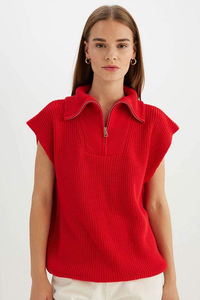 DeFacto Relax Fit Stand Collar με φερμουάρ Σελάντικο ύφασμα μαύρο πλεκτό πουλόβερ C4849AX24AU