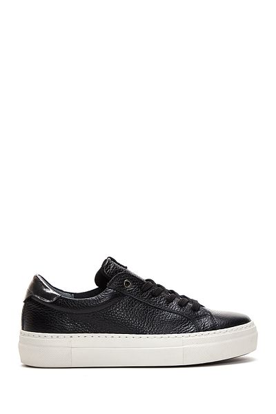 Derimod Women's Black Lace-Up Thick Sole Leather Sneaker 25Afd3700Ft