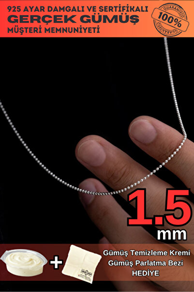 OSMANLI GÜMÜŞ Erkek Gümüş Kolye - 1,5mm Top Zincir Model 925 Ayar Gümüş Erkek...