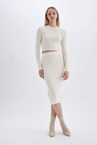 DeFacto Coool Slim Fit Fustă Midi Basic Duză cu Fendă Tricot A2058AX24AU