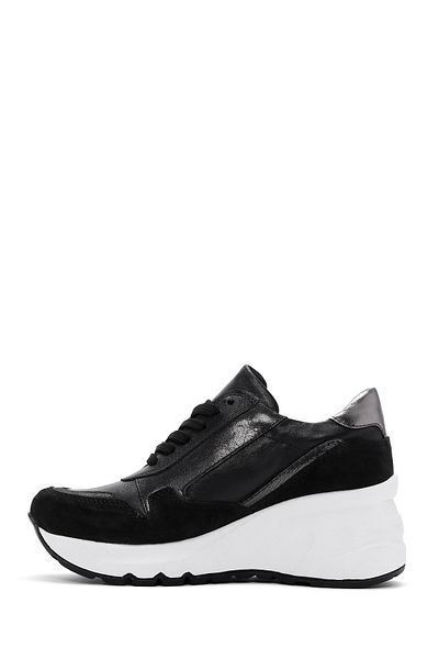 Derimod Women's Black Lace-Up Zipper Detailed Wedge Heeled Leather Sneaker 25Afd370514