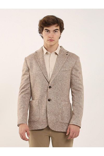 Dufy Camel Men's Slim Fit Patterned Casual Mono Collar Jacket - 94720