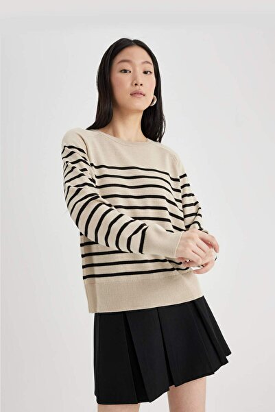DeFacto Pulover de tricotaj cu dungi, cu textura moale, cu croiala normala Z1317AZ24WN