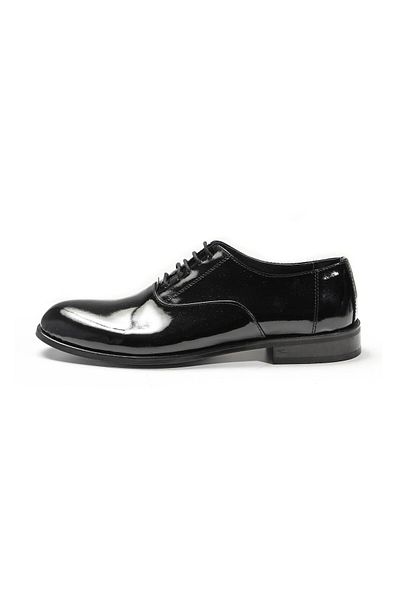 Dufy Black Men's Flat Patent Leather Tuxedo Shoes - 94500