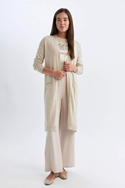 DeFacto Regular Fit V-neck Basic Proste Kieszenie Długa Dzianinowa Kurtka G5685AZ24AU