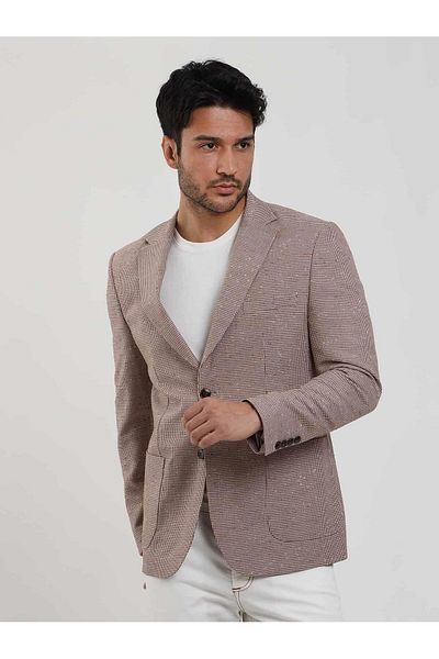 Dufy Men's Slim Fit Copper Mono Collar Jacket - Pitikare Pattern, 84155