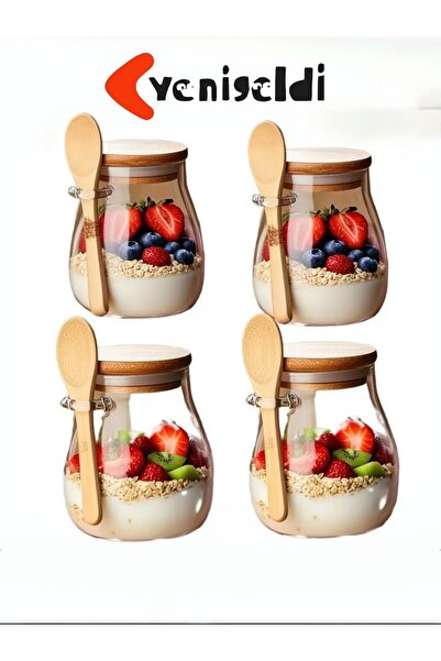 Yenigeldi 1Pc 350ml Airtight Glass Salt Sugar Spice Jar with Bamboo Spoon Y822