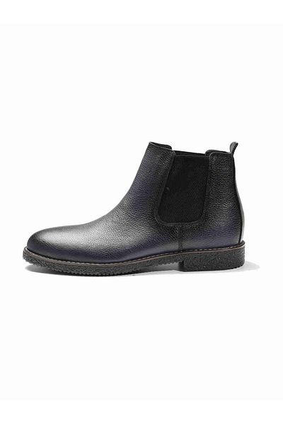 Dufy Navy Blue Men's Leather Flat Boots - 92303