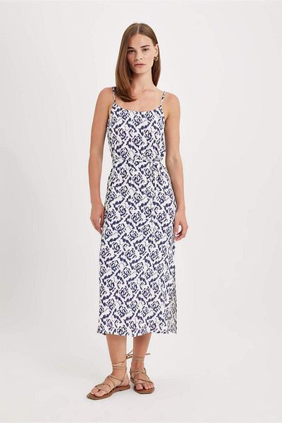 DeFacto Round Neck Leopard Print Moroccan Strap Midi Dress D1793Ax24Hs