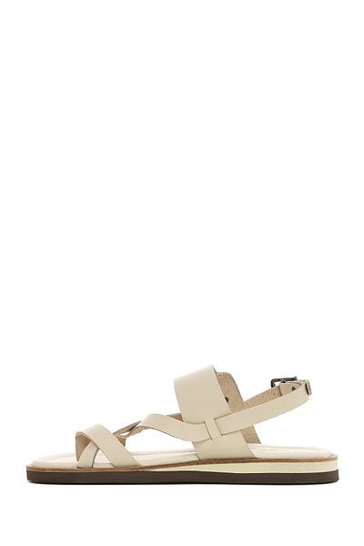 Derimod Women's Beige Ankle Strap Flip Flop Leather Sandals 25Sfd361018