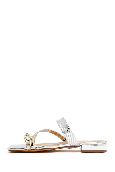 Derimod Women's Silver Stone Metallic Slippers 25Sfd441532