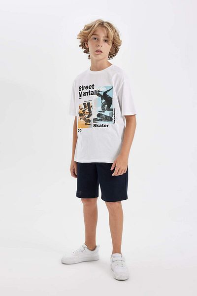DeFacto Set de 2 bucăți pentru băieți, cu decolteu, tricou cu mânecă scurtă, pantaloni scurți D3929A824HS