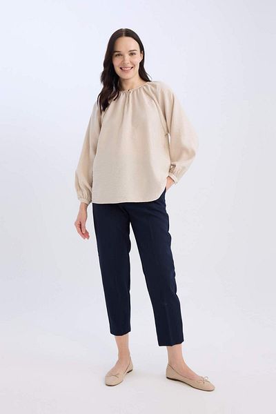 DeFacto Crew Neck Button Detailed Raglan Sleeve Long Sleeve Blouse D1075Ax24Au