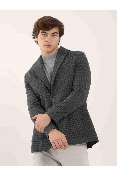 Dufy Jachetă pentru bărbați, slim fit, cu model în carouri, cu guler mono - 95581