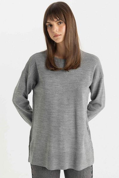 DeFacto Regular Fit Rundhals-Yoke Mit Schlitz Basic Oversize Strickpullover Tunika C5165AX24AU