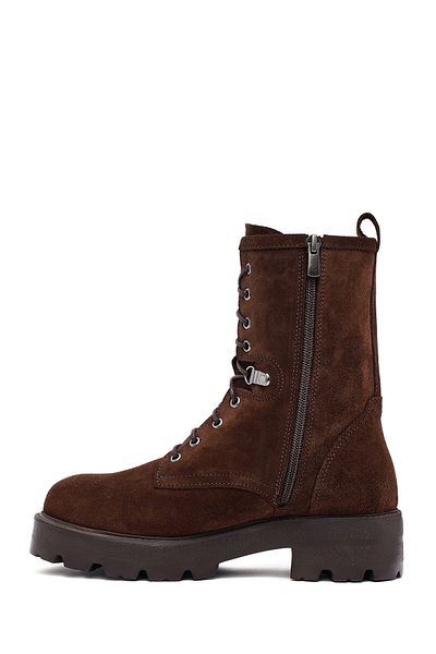 Derimod Women's Brown Zippered Suede Leather Boots 25Wfd186210